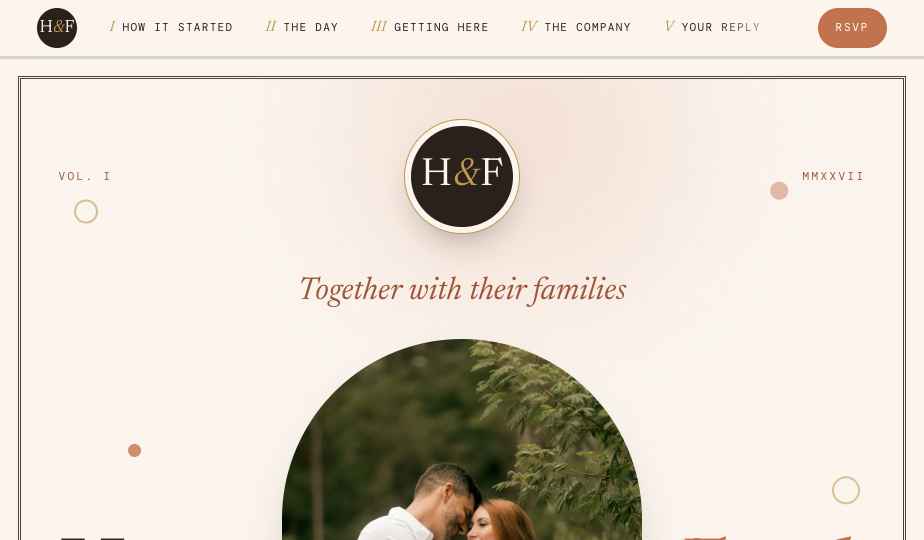 Homepage of the Harry and Farah sample wedding website